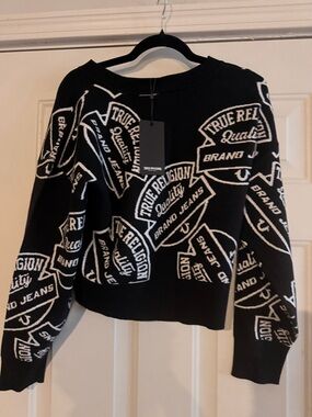True Religion Jet Black & White Jacquard Sweater